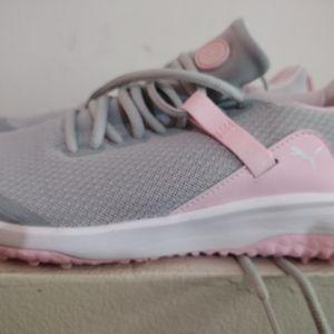 Puma Pink and Gray Athletic Shoes with Breathable Mesh